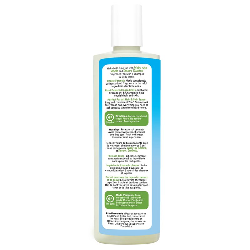 Desert Essence Kids Fragrance Free 2-in-1 Shampoo & Body Wash, Gentle Cleanser for Children’s Hair and Skin, Tear-Free Bath Wash for Kids, 12 fl oz