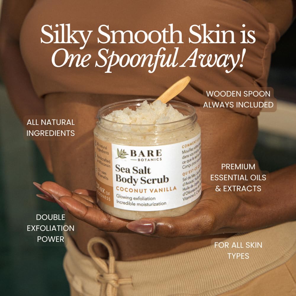 Bare Botanics 24oz Lavender Citrus Himalayan Sea Salt Body Scrub | Non-toxic, Vegan & Cruelty-free | Made in Madison, WI | Full Body Exfoliator & Hydrating Moisturizer with a Cute Wooden Spoon