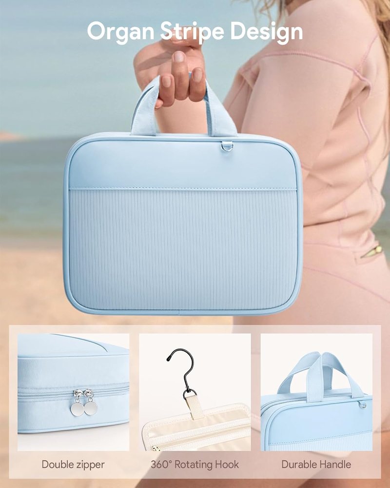 Travel Toiletry Bag for Women - Hanging Organizer with Silicone Containers Set | Blue