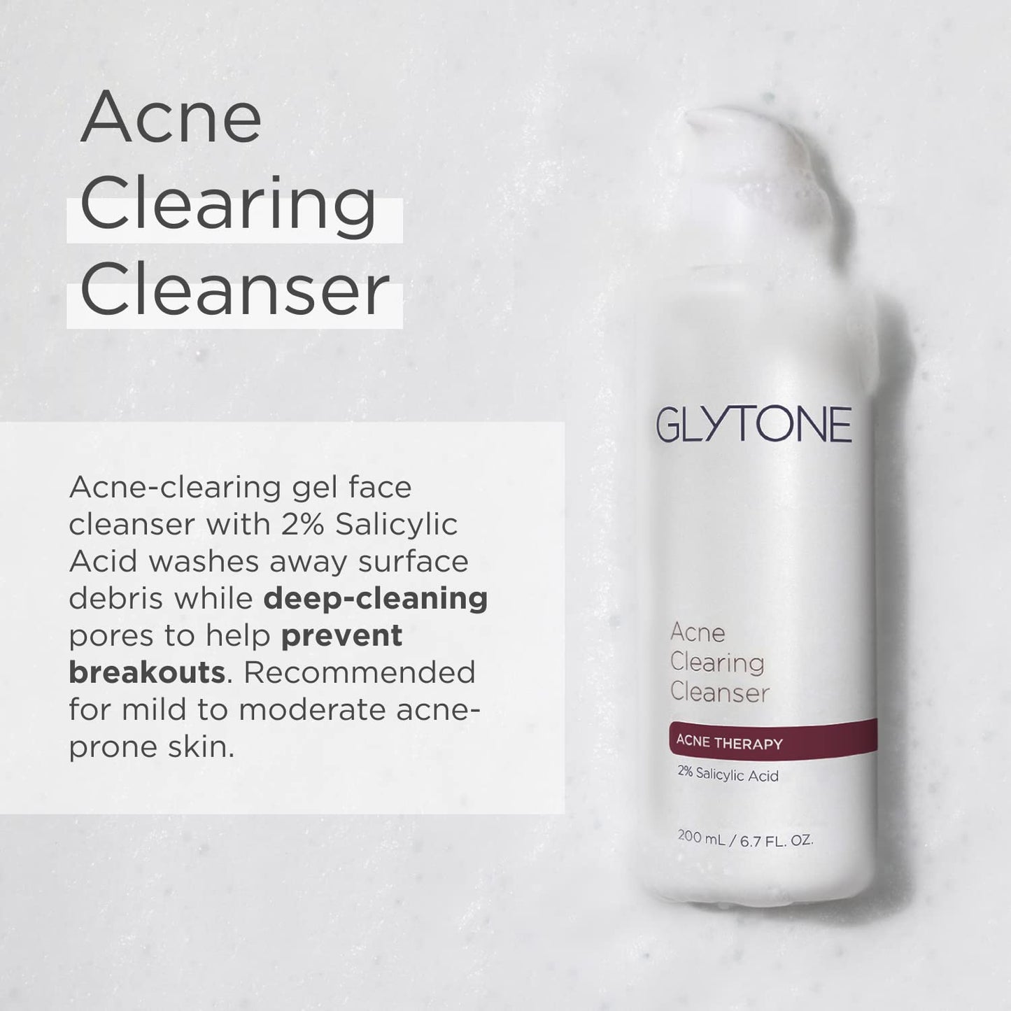 Glytone Acne Clearing Cleanser - Face Wash with 2% Salicylic Acid - Daily Acne Cleanser for Oily Skin & Clogged Pores - Removes Cystic Breakouts, Blackheads, Whiteheads & Blemishes - 6.7 fl oz