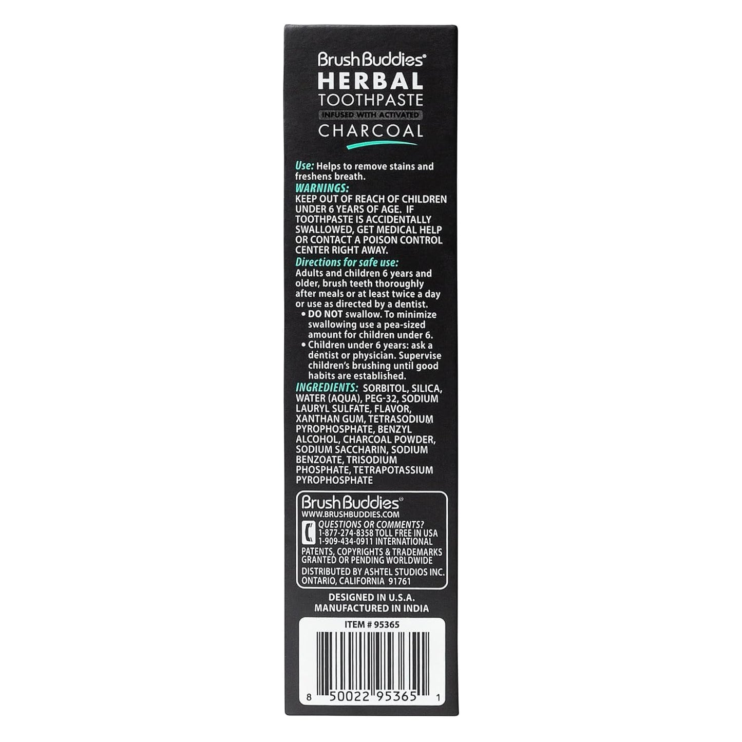 Brush Buddies Charcoal Toothpaste 6 Pack 3.5 oz Activated Charcoal Whitening Toothpaste Fluoride Free Cool Mint Herbal for Sensitive Teeth Bad Breath and Stains