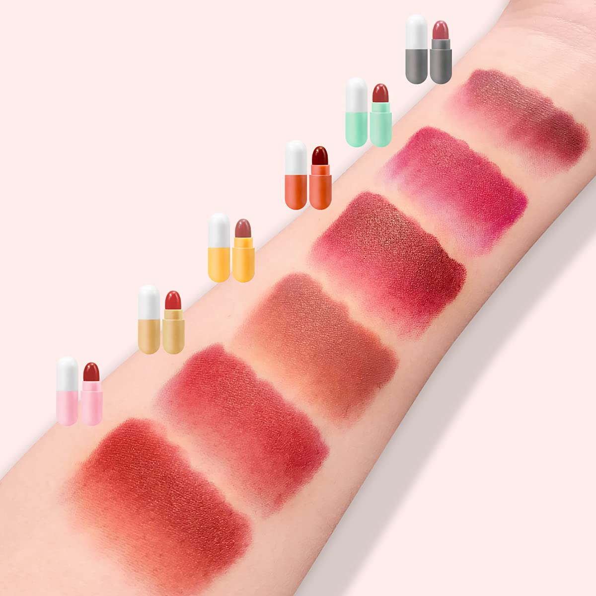 KISSIO Lipstick Set 12 Colors,Mini Matte Lipstick,Pill Lipstick Set,Waterproof Long Lasting Mini Capsules Lipstick,Travel Friendly,Cruelty Free,2.33 Oz