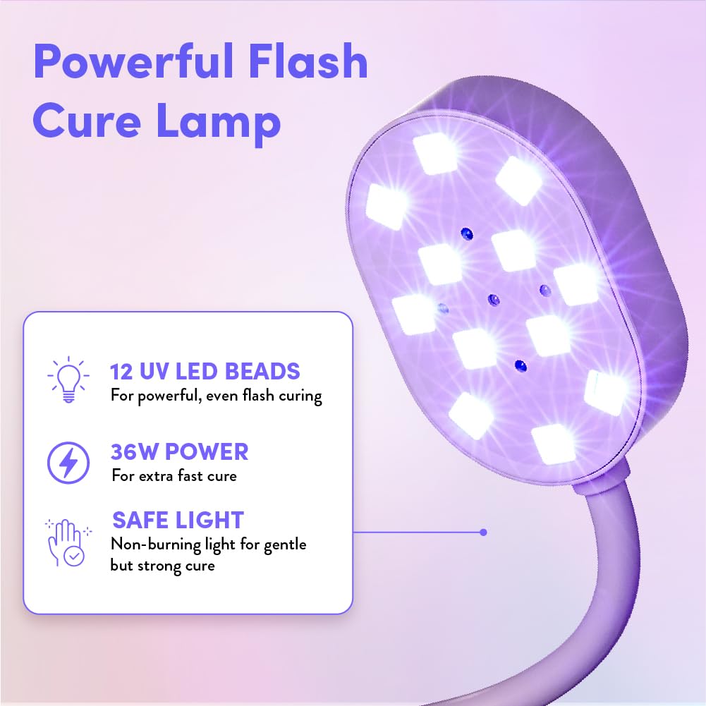 Éclat Flash Cure Lamp for Gel Nail Polish 36W Rechargeable LED Mini UV Light, Cordless Nail Dryer with 4 Timers & Auto Sensor, Portable Fast Curing Gooseneck Lamp for Home DIY Manicure & Pedicure