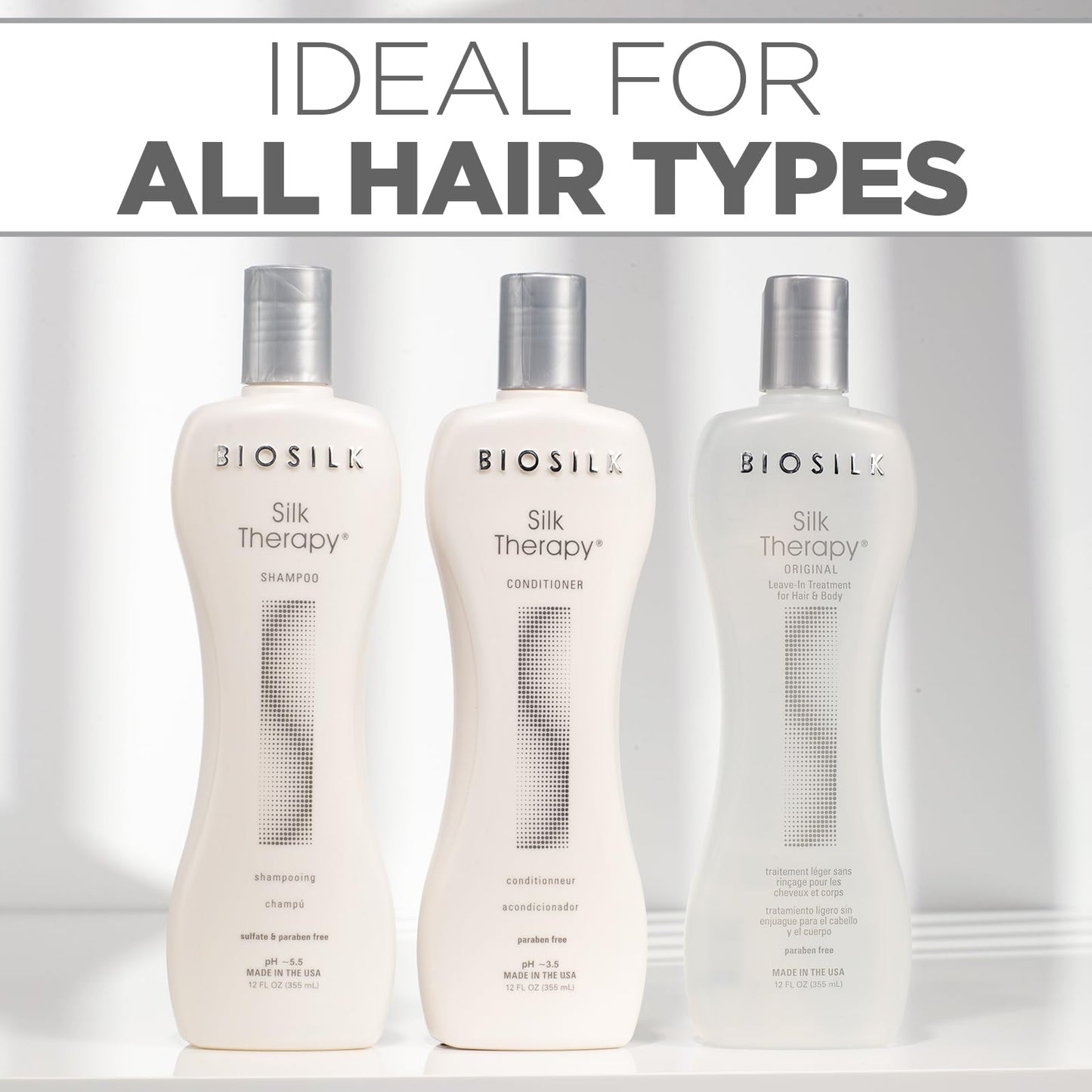 BioSilk 3-Piece Silk Therapy Kit, Shampoo, Conditioner & Serum for Healthy, Shiny, Manageable Hair, Sulfate-Free, Paraben-Free, Cruelty-Free, 12 Oz Haircare Set