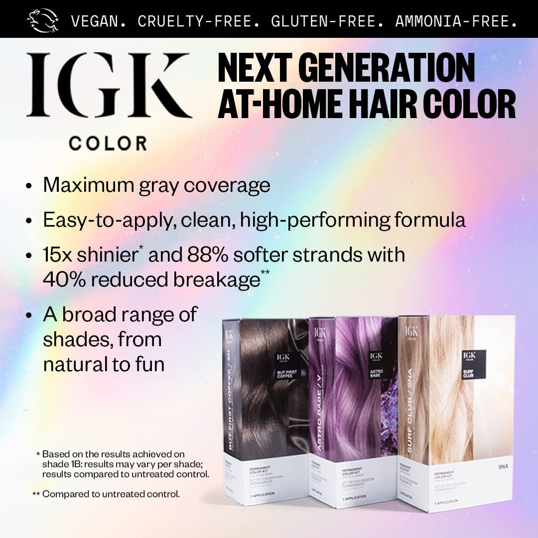 IGK Permanent Hair Dye Color Kit | V Astro Babe - Light Cool Lavendar | 100% Gray Color Coverage + Strengthen + Shine | Ammonia Free