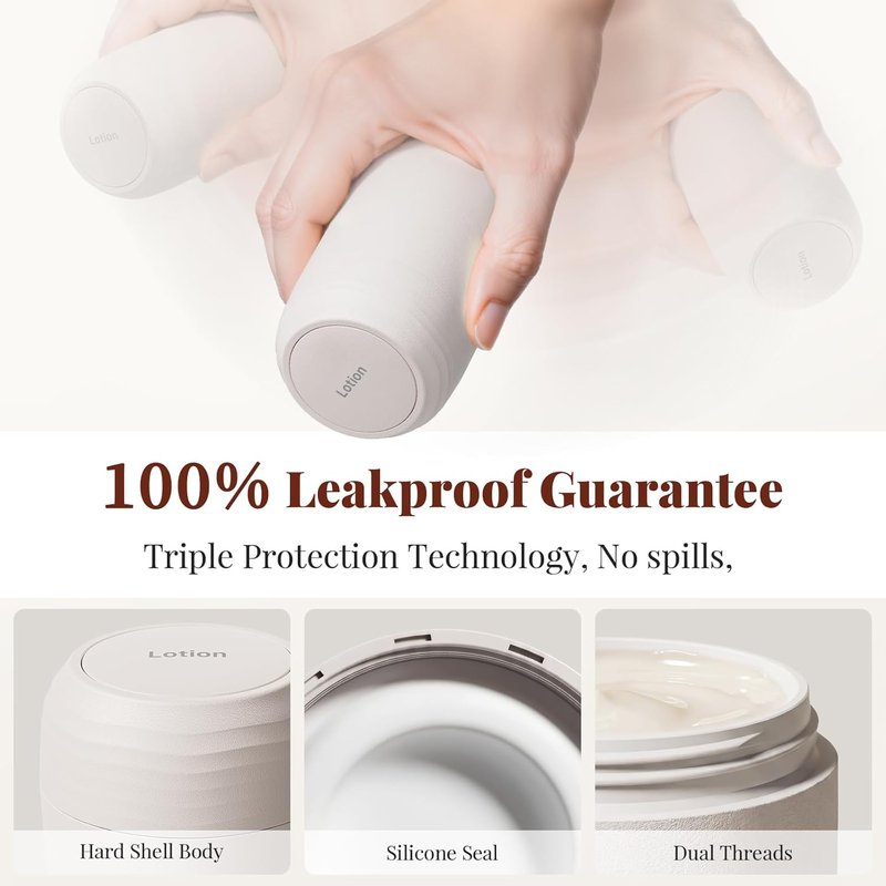 Travel Toiletry Containers - Ultra Leakproof TSA-Approved Hard Shell Jars | 3 Pack, 2oz, Beige with Magnetic Labels