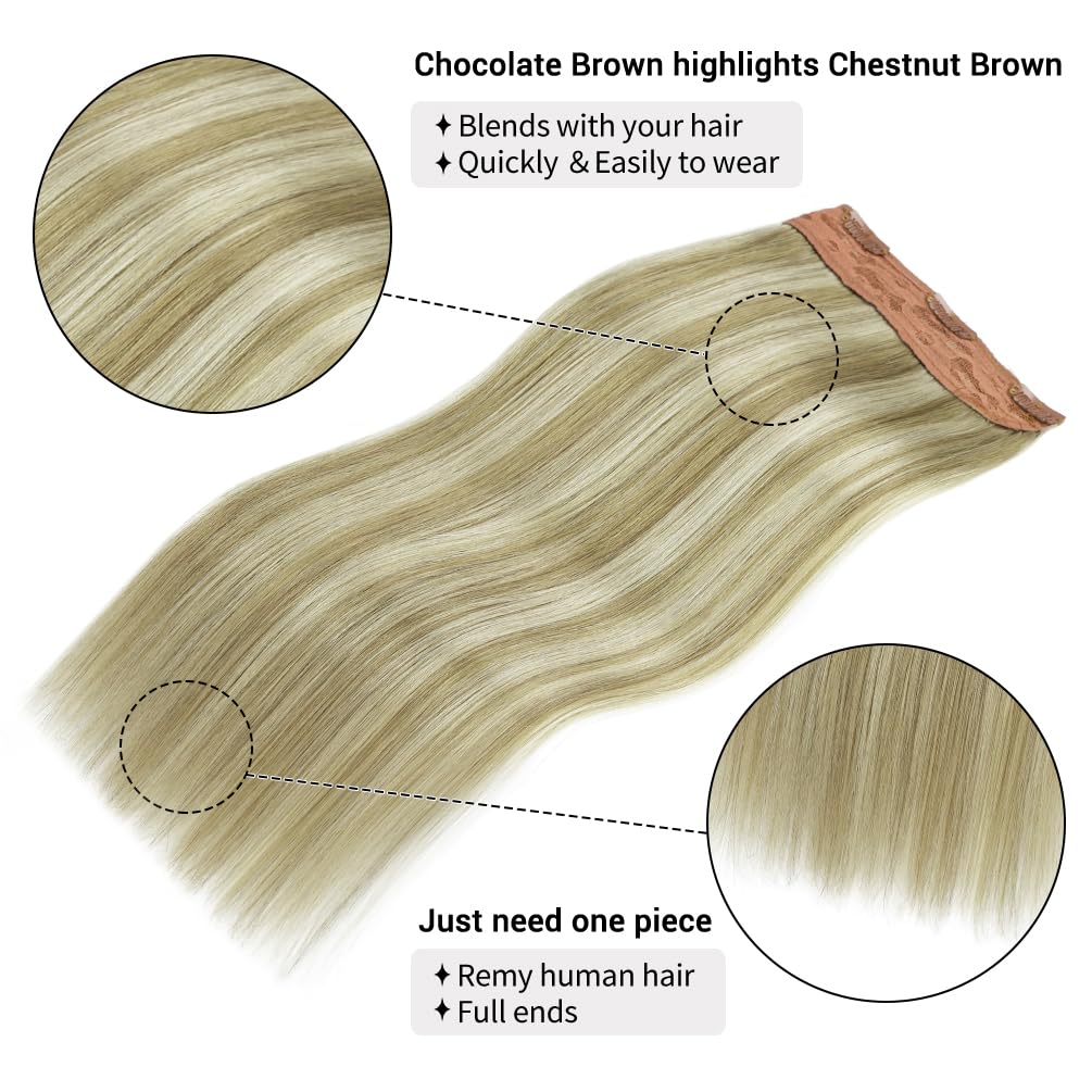 Winsky Hair Extensions Real Human Hair - One Piece Highlights Blonde Remy Hair Extensions Clip on 70gram for Women (14inch, #17A-60A)