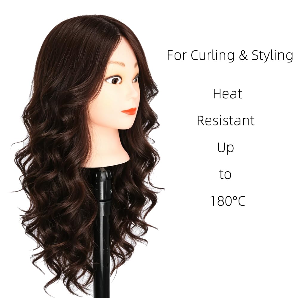 MEAHUS 24" Human Hair Blend Braiding Mannequin Head, Dark Brown with Clamp