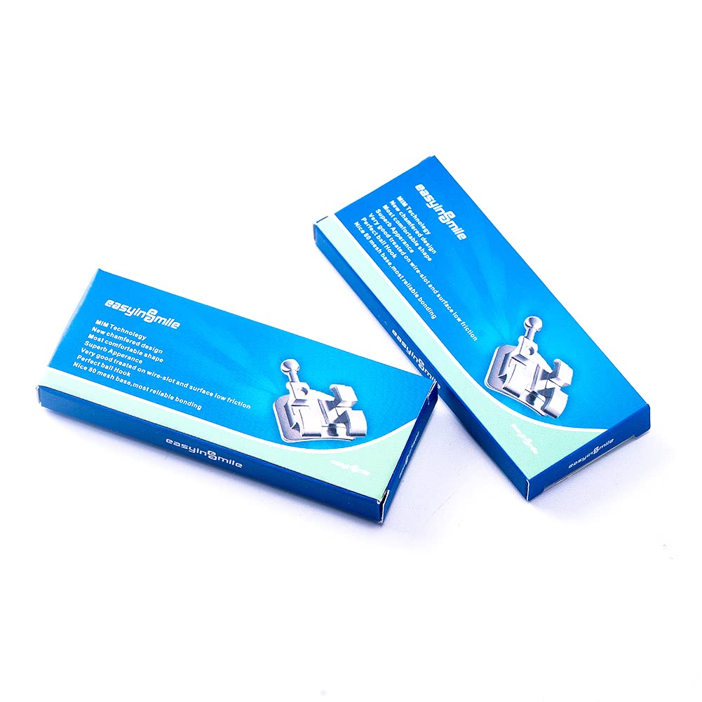 SNAWOP Dental Orthodontic Brackets Mini Metal Tooth Braces Roth/MBT (2 Packs Roth 022 3-4-5 with Hooks)
