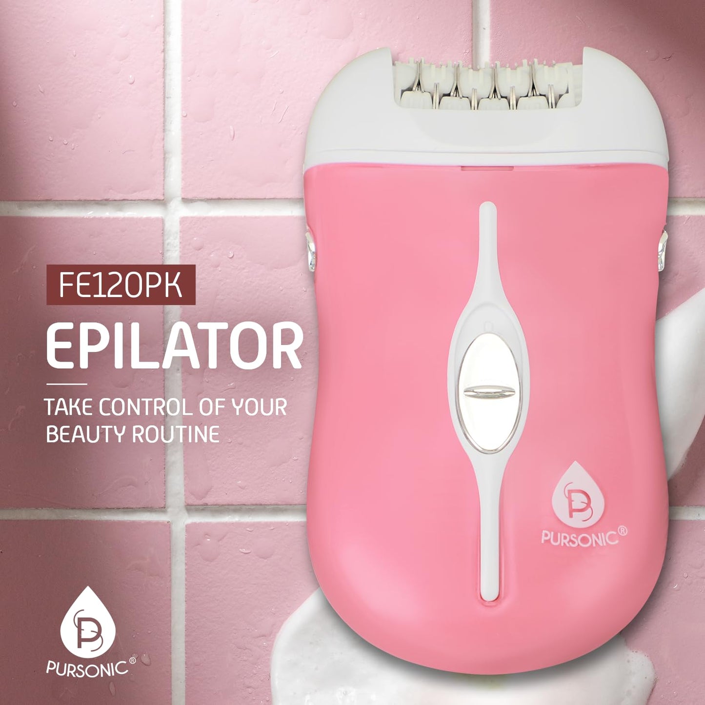 Pursonic Fe120P Cordless Epilator with 40 Tweezers - Rechargeable 2 Speed Epilators Hair Removal for Women - Compact Hair Removal Device for Arms, Legs, Underarms & Bikini Area