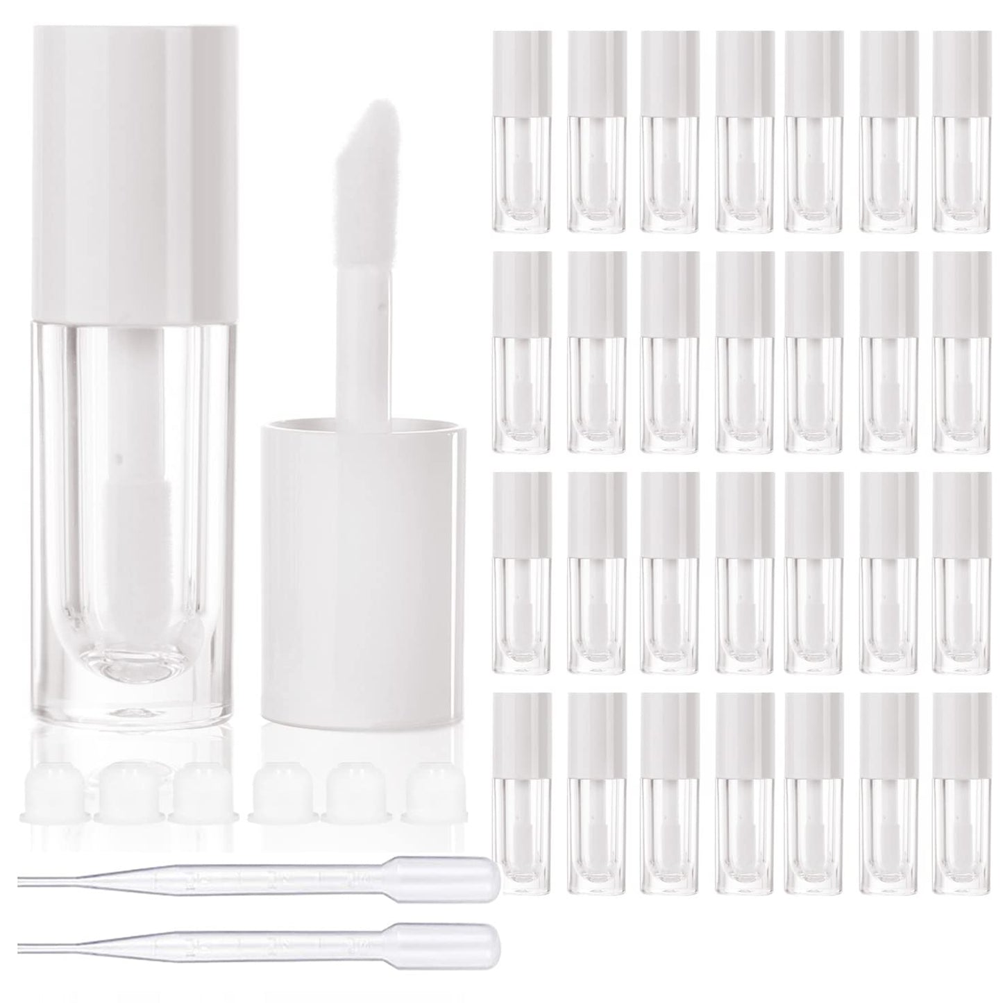 COSIDEA 30pcs White Empty 6ml 0.2oz Lip Gloss Tubes with Big Doe Foot Wand，Round Lipgloss Containers，Concealer Tube Cosmetic Packing Container Bulk Wholesale