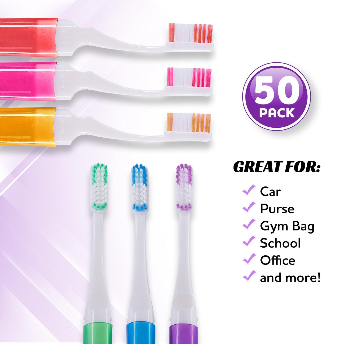 Firm Mini Travel Toothbrush with Cover, Camping Size, Adult Kit (50 Pack Medium)
