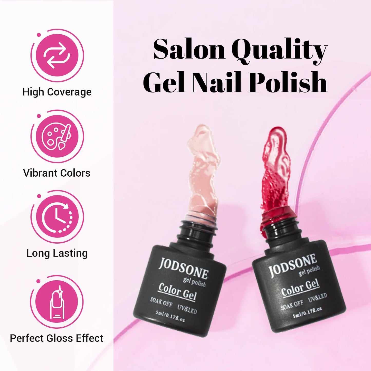 JODSONE Gel Nail Set 20+3 Colors High Shine Gorgeous Gel Polish Base Top Matte Coat Nice Gifts Show Charm