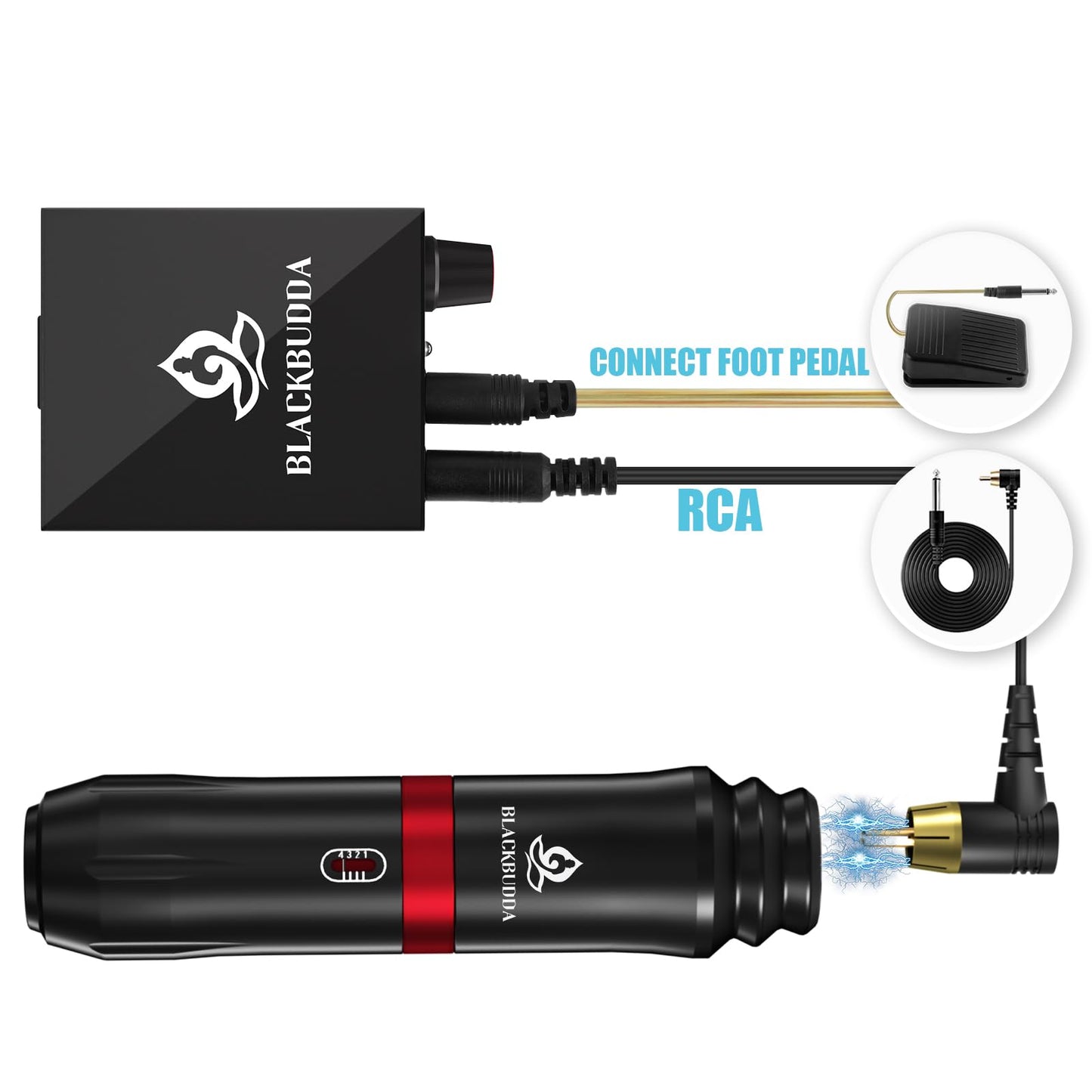 Blackbudda Tattoo Kit for Beginners, Complete Tattoo Gun Kit with Rotary Pen, Power Supply, Foot Pedal, 7 Inks, 10 Cartridge Needles, Practice Skin - 40 Piece Tattoo Supplies Starter Set (Black)