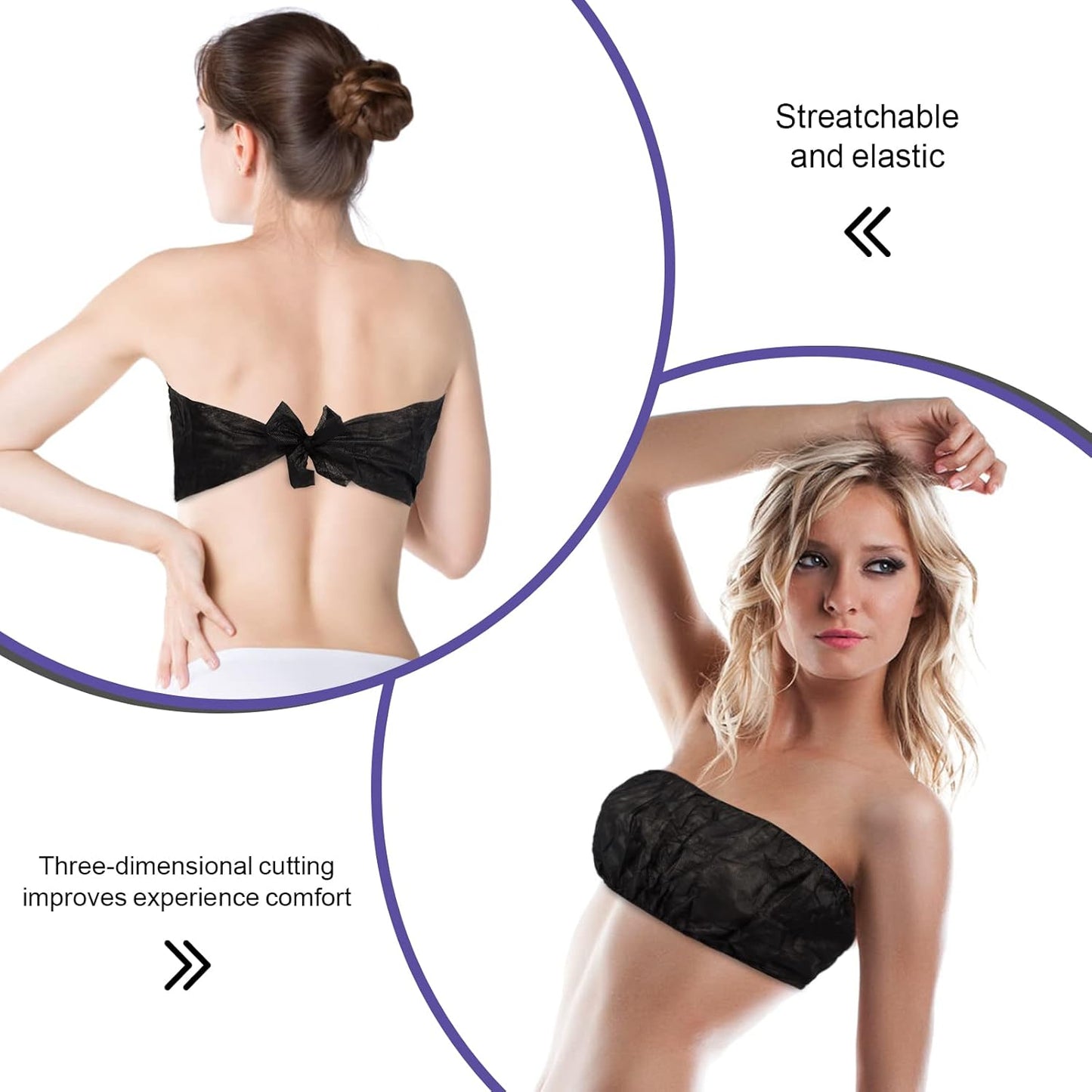 Womens Disposable Strapless Underwear - 50 Pack Individually Wrapped | Perfect for Salons & Tanning, Black