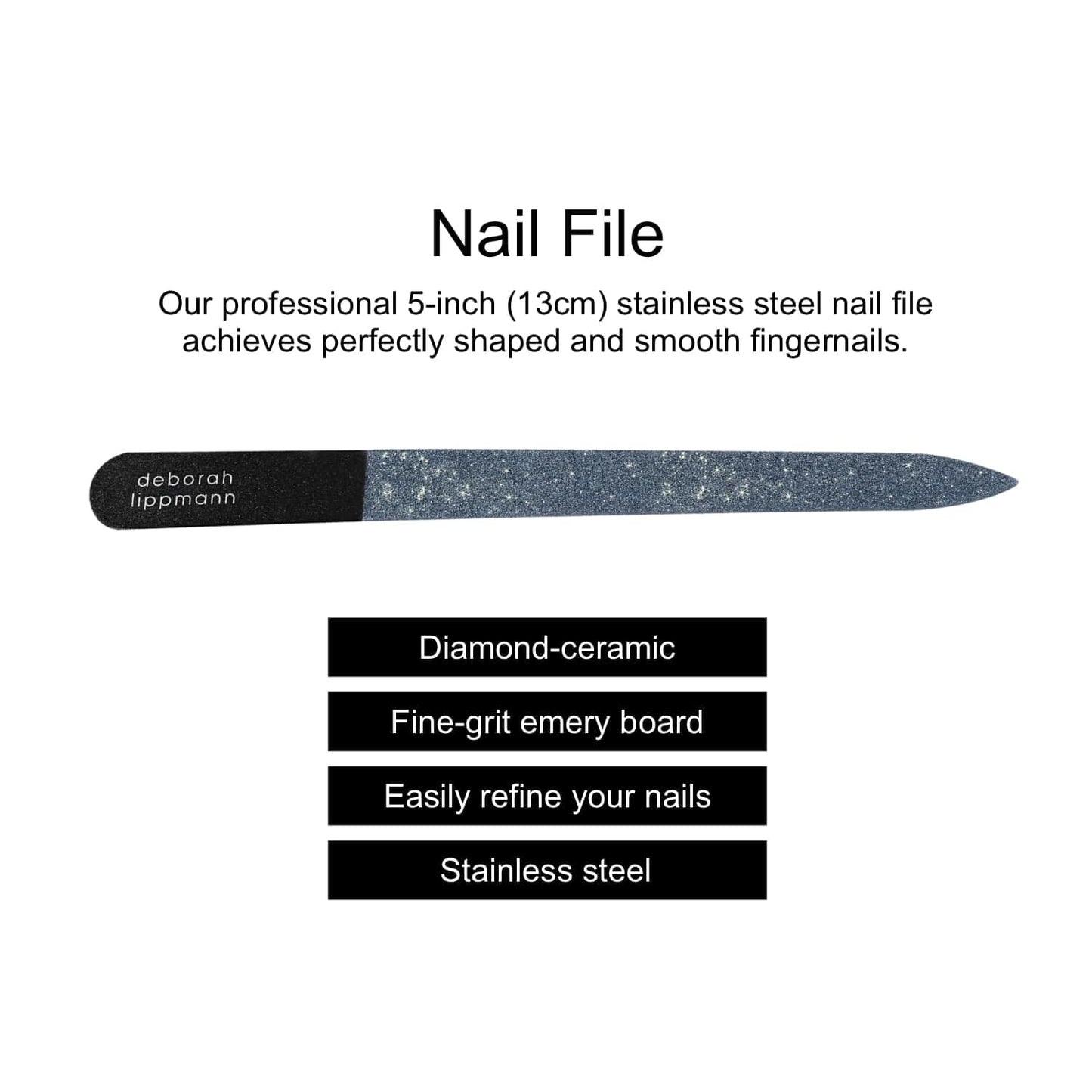 Deborah Lippmann Nail File - Fine Diamond Ceramic Emery Board for Manicure & Pedicure | 5-Inch Reusable Tool
