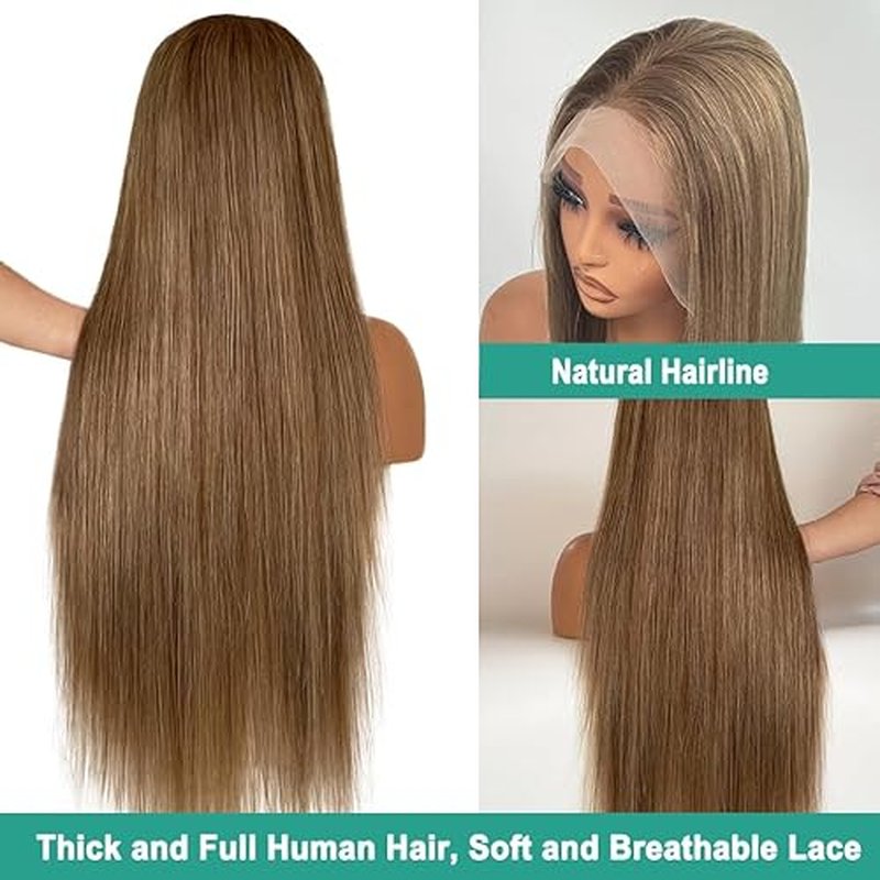 Munx 13x6 Highlight Brown and Blonde Human Hair Wigs, HD Transparent Lace Front Wig with Brown Roots Pre Plucked with Baby Hair for Women Bleached Knots 180% Density 20¡±, Can Be Restyled