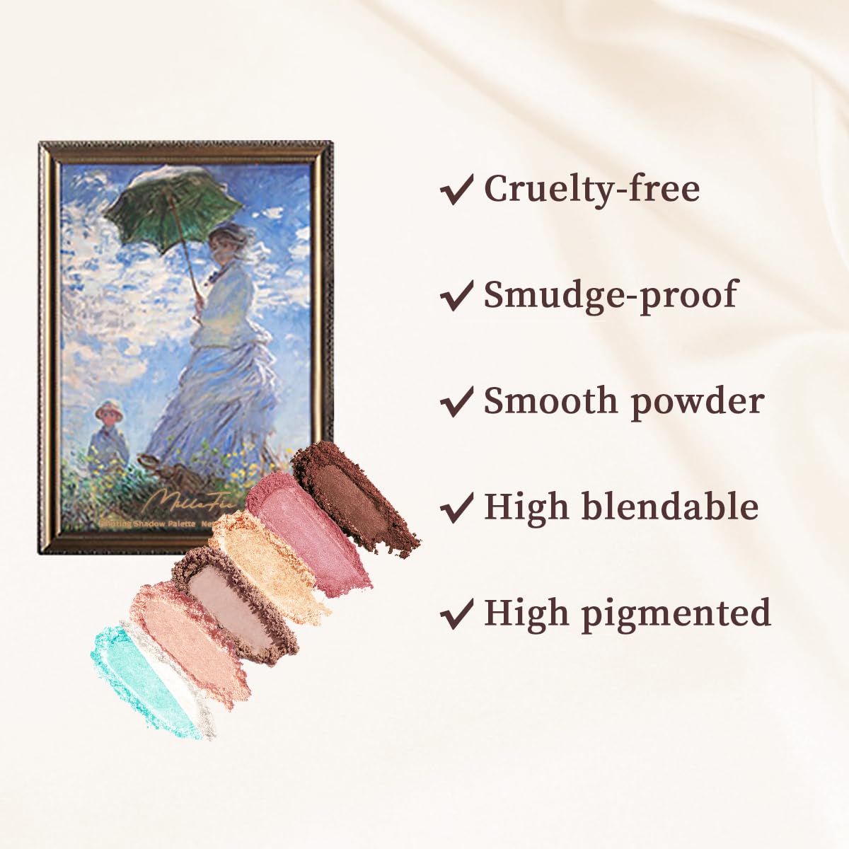 MilleFee Eyeshadow Palette - Woman With A Parasol | Cool Light, Cruelty-Free, Smudge-Proof