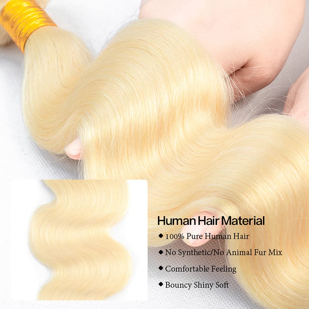 #613 Blonde Bundles Human Hair Body Wave Bundles 12 12 12 Inch Honey Blonde Body Wave Bundle Human Hair Extensions Unproceesed Virgin Hair 100 Gram Per Bundle 3 Bundle