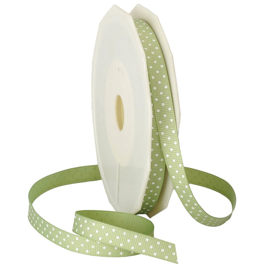 Morex Ribbon Swiss Dot Polyester Grosgrain Ribbon, 3/8-Inch by 20-Yard Spool, Moss