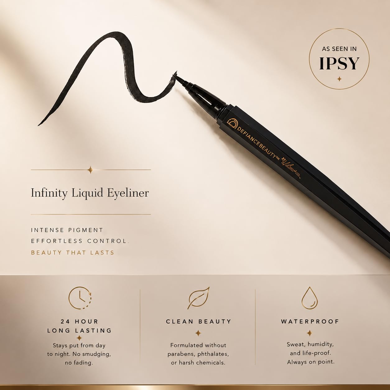 Defiance Beauty Infinity Liquid Eyeliner in Shade Enigma Long Lasting Waterproof Liquid Eyeliner Naturally Formulated, Vegan & Gluten-Free Longwearing with Ultra-Fine Tip - (Carbon Black)