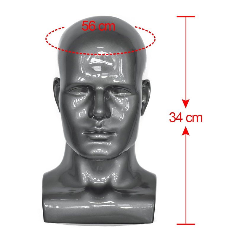 Male Mannequin Head for Displaying Wigs, Hats, Sunglasses & Jewelry - Light Grey
