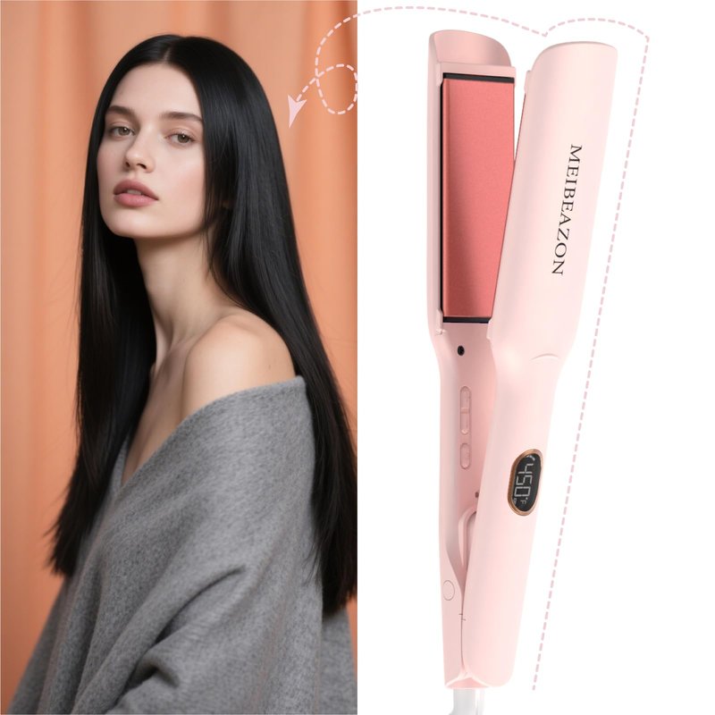 Flat Iron Hair Straightener – 1.7”Wide Ceramic Plate with Negative Ionic Technology, Digital Temp Control & Dual Voltage for Curly/Thick/Coily Hair