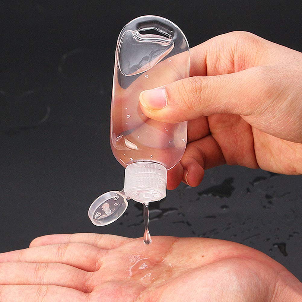 50 Pack Travel Plastic Clear Keychain Bottles,2 oz Leakproof Refillable Empty Bottles Portable Liquid Squeeze Container Flip Cap (50pc)