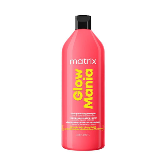 MATRIX Glow Mania Shampoo - Enhances Shine and Moisturizes, Preserves and Protects Color Vibrancy, For Dull and Color-Treated Hair, Sulfate-Free, With Glycolic Acid & Rosehip Oil, 33.8 Fl Oz