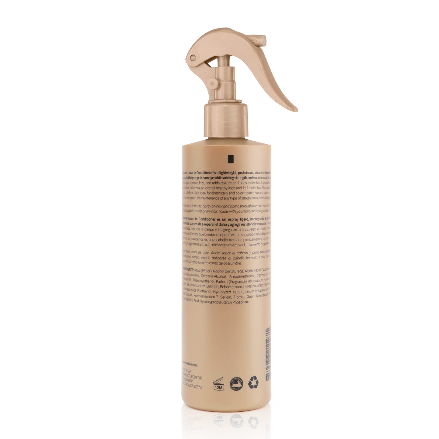 MOEHAIR Leave-in Conditioner (12 Fl. Oz.) | Infused with Proteins and Argan Oil | Curly Hair Detangler Spray For Women & Men | Hair Softener | Breakage and Split End Repair | Sulfate and Paraben Free