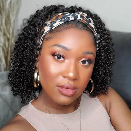 Smoothair Headband Wig Human Hair Kinky Curly Headband Wigs for Black Women Human Hair Wigs Glueless 12 Inch None Lace Front Wigs 150% Density (No Mixed)
