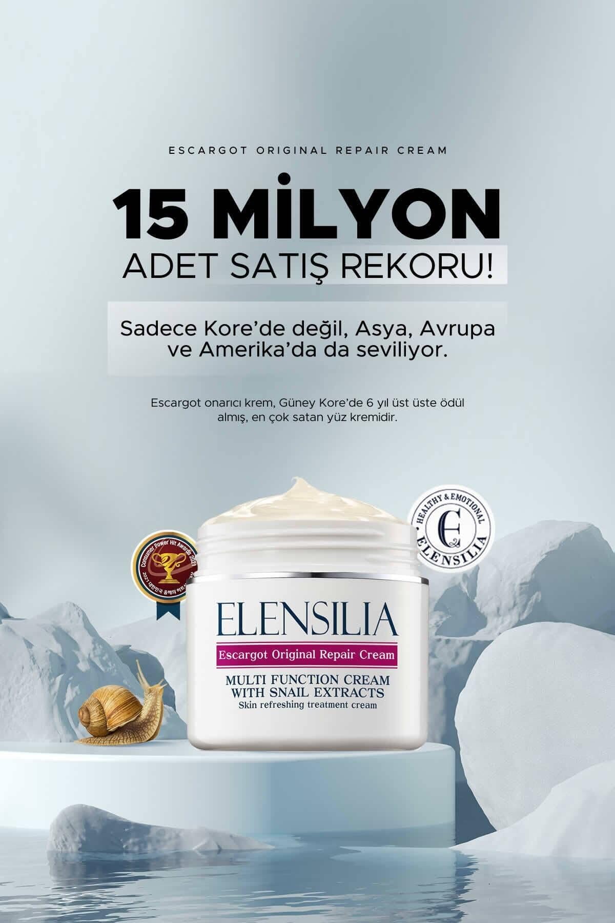 Elensilia Escargot Original Snail Repair Cream, Deep Hydration & Skin Barrier Care, 50 g – Moisturizing All-in-One Daily Face Cream for Healthy, Supple Skin
