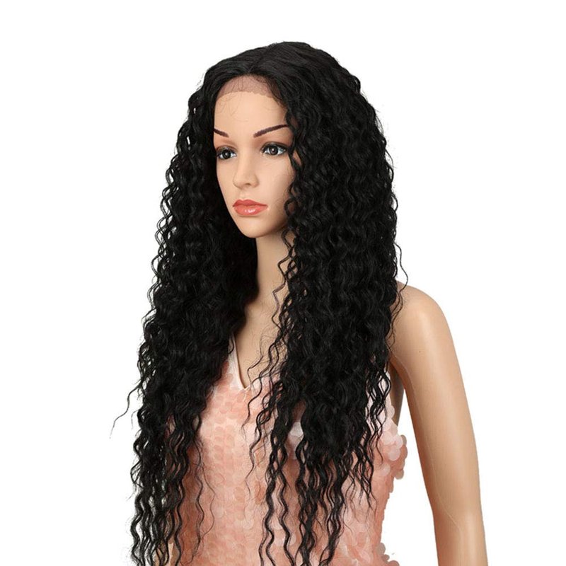 Lace Front Wigs for Women - 28” Long Curly Black Synthetic Wig | Heat Resistant, 130% Density