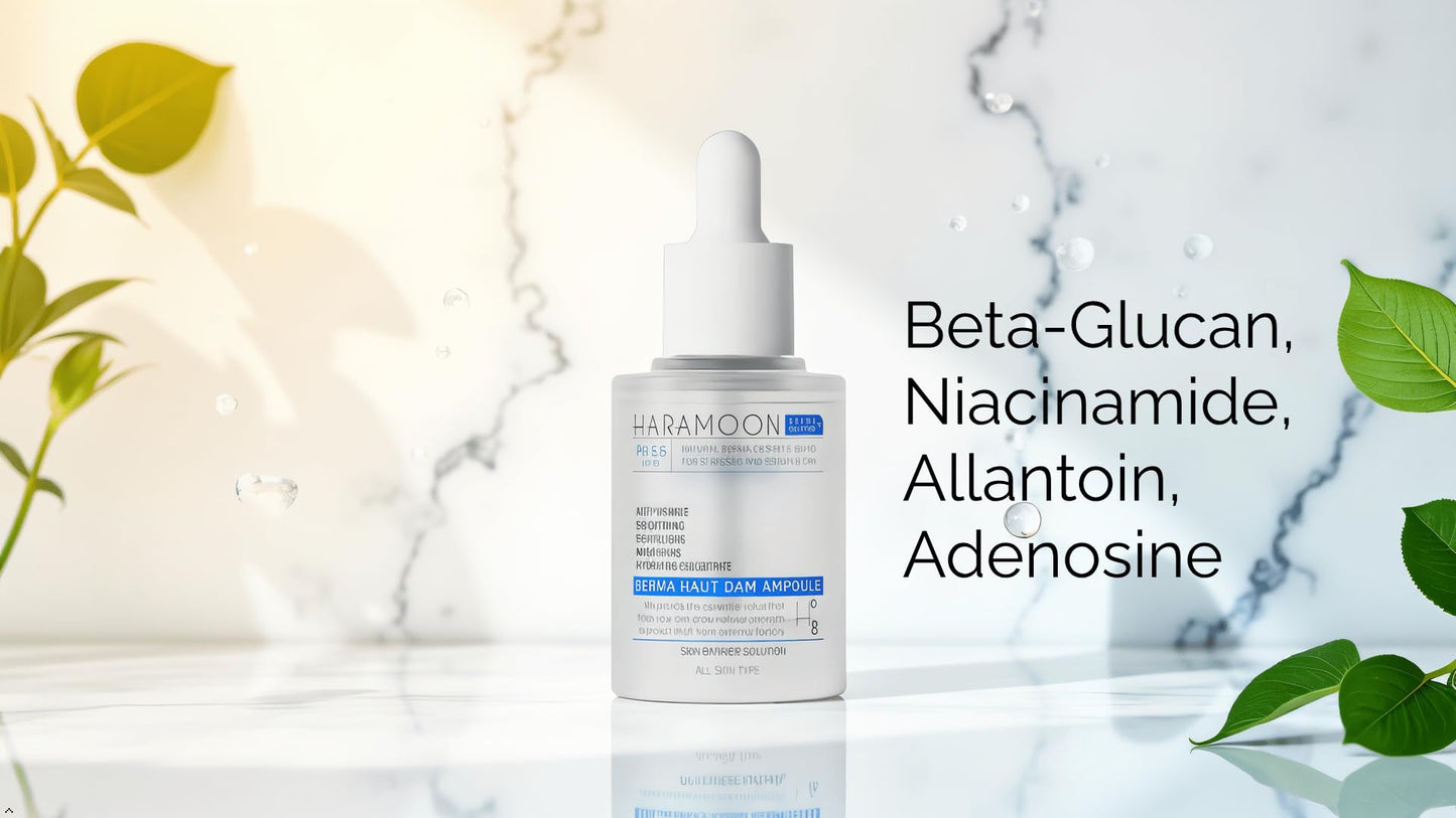 HARAMOON Hydrating Ampoule with Beta Glucan, Hyaluronic Acid, Niacinamide, and Adenosine | Fragrance Free Korean Skin Care Serum | Vegan, EWG Verified