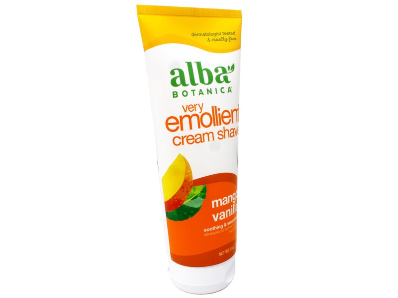 Alba Botanical Mango Vanilla Very Emollient Cream Shave, 8 Ounce Tubes (Pack of 4)
