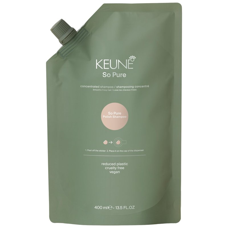 Keune So Pure Polish Shampoo Refill, Smoothing and Anti-Frizz Formula, 13.5 Fl Oz