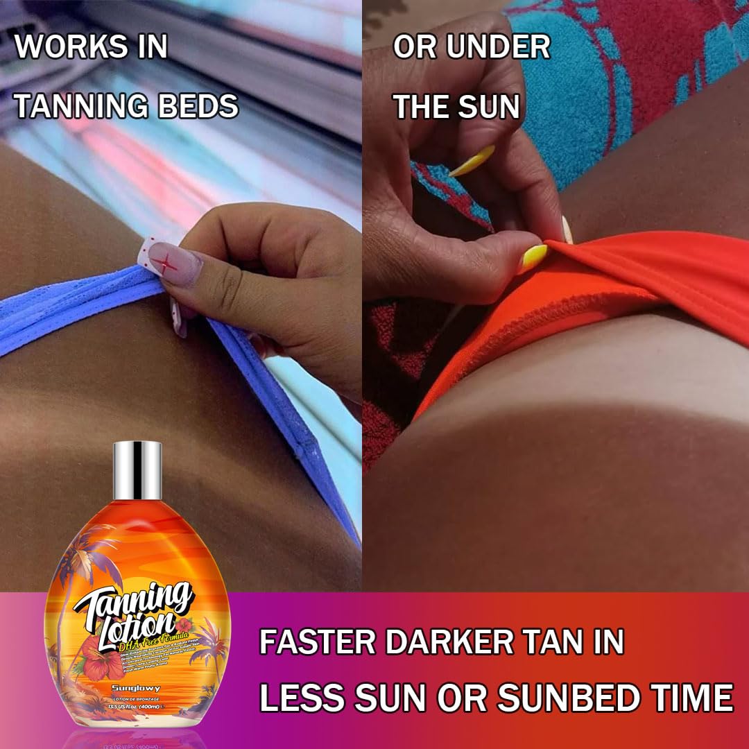 Sunglowy Bronzing Tanning Lotion Accelerator for Indoor Tanning Bed Cream to Get Dark Fast Tan, Sunbed Lotion w/Tattoo Protecting Formula, DHA Free, 13.5oz