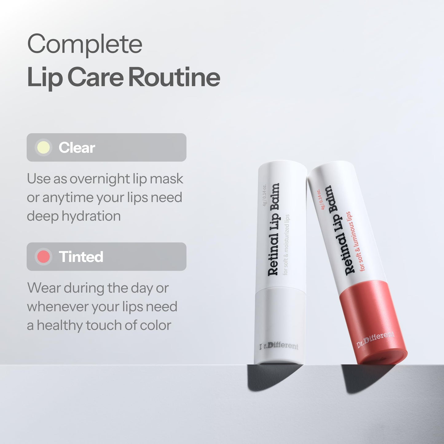 Dr.Different Retinal Lip Balm Tinted, Anti-Wrinkle Lip Treatment with Deep Hydration & Long-Lasting Moisture, K-Skincare made by Korean Dermatologist, 0.14oz