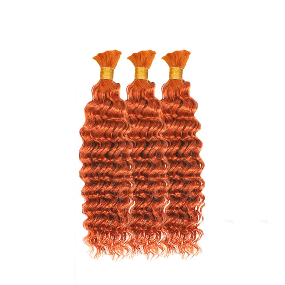 Deep Curly Human Braiding Hair - Orange 350 Ginger Boho Extensions | 16 Inch Bulk