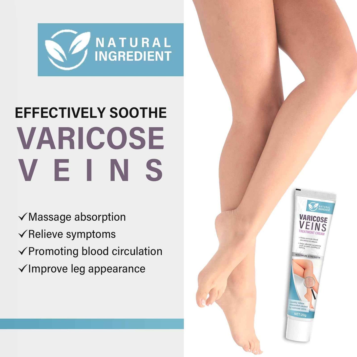 Varicose Veins Treatment for Legs, Varicose Veins Cream - Improves Blood Circulation, Reduces Varicose Veins and Heaviness, 2 Count