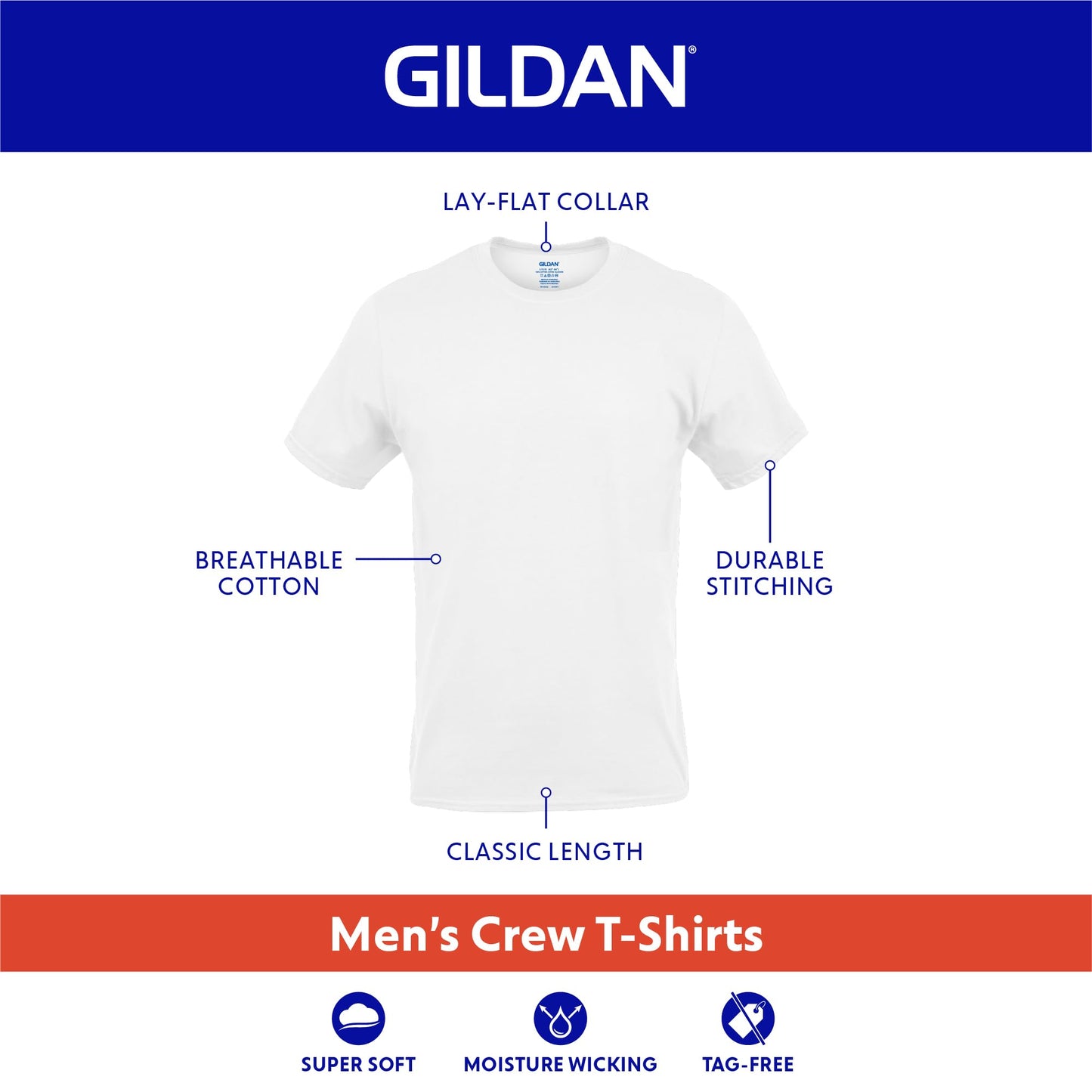 Gildan Men's Crew T-Shirts, Multipack, Style G1100, White (6-Pack), Large