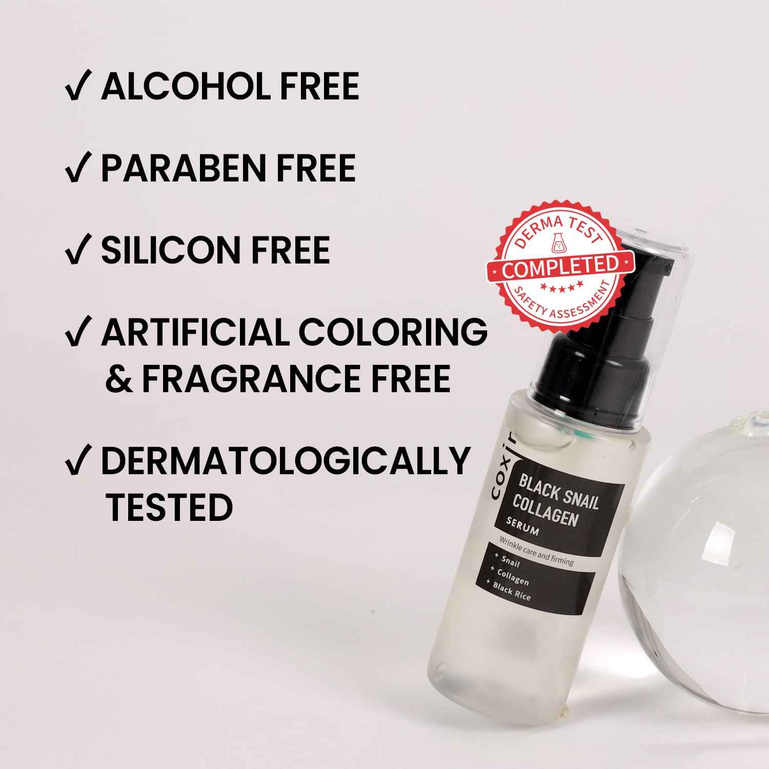 coxir BLACK SNAIL COLLAGEN SERUM l Black-3-Complex: Black Rice, Bean, Sesame, Snail Mucin, Collagen, Peptide l Firming&Lifting l Korean Skin Care l Cruelty-Free, No Pareben [50ml/1.69 fl.oz]