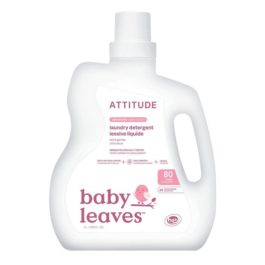 ATTITUDE Baby Laundry Detergent, Unscented HE Compatible Liquid, Extra Gentle, Concentrated, EWG Verified, Dermatologist Tested, Vegan, 80 Loads, 67.6 Fl Oz
