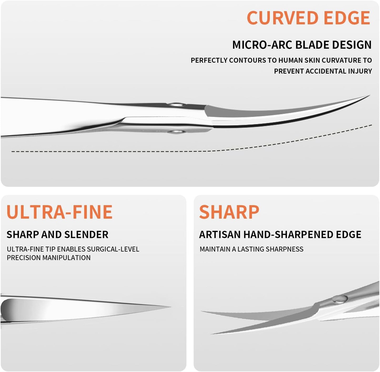 ZIZZON Cuticle Scissors - Extra Fine Curved Precision Tip for Eyebrow, Eyelash, Nail & Skin Grooming | Professional Quality