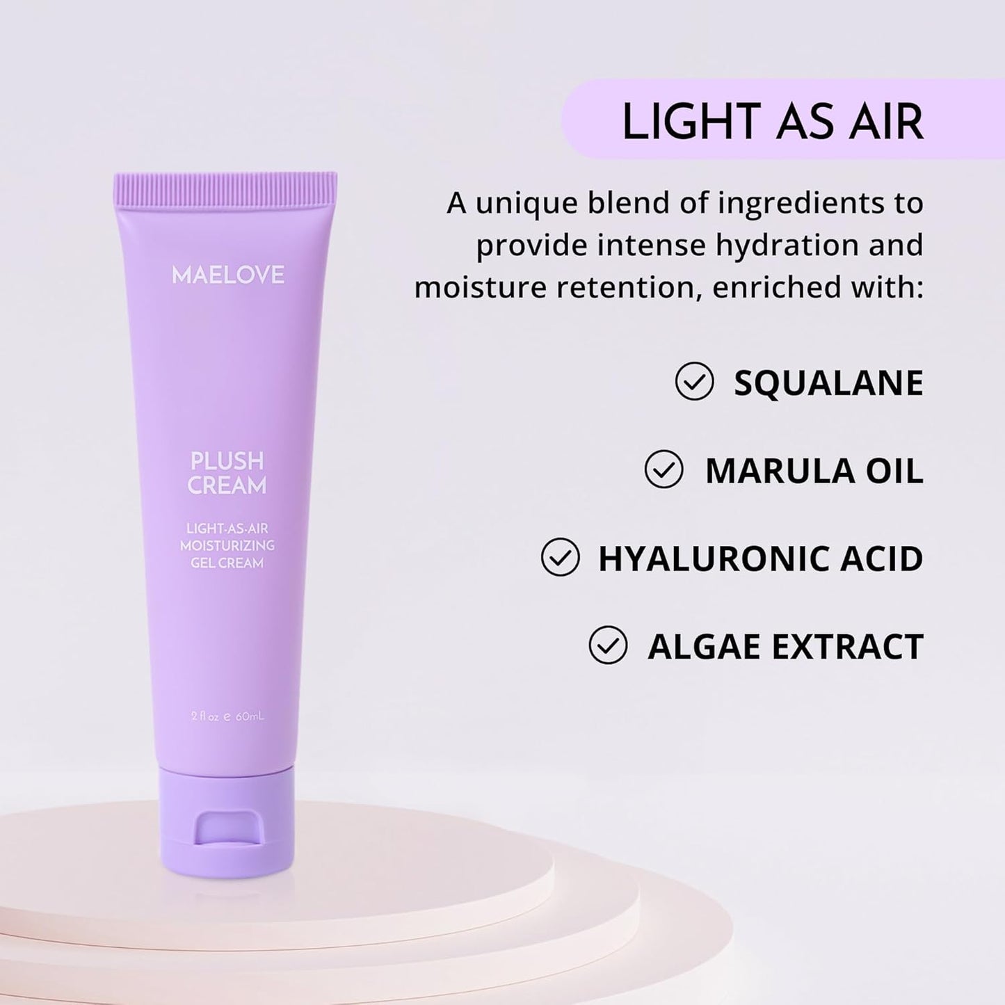 MAELOVE Light-as-Air Gel Moisturizer - Hydrating Squalane & Hyaluronic Acid for Sensitive Skin | 1.7 oz
