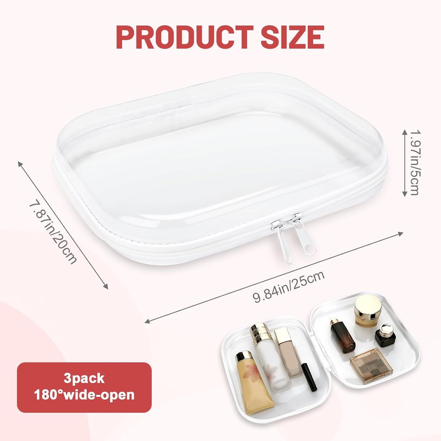 Clear Hard Shell Zipper Case - 3 Pack Transparent Waterproof Storage Pouches | 8x9" Travel Makeup & Snack Organizers