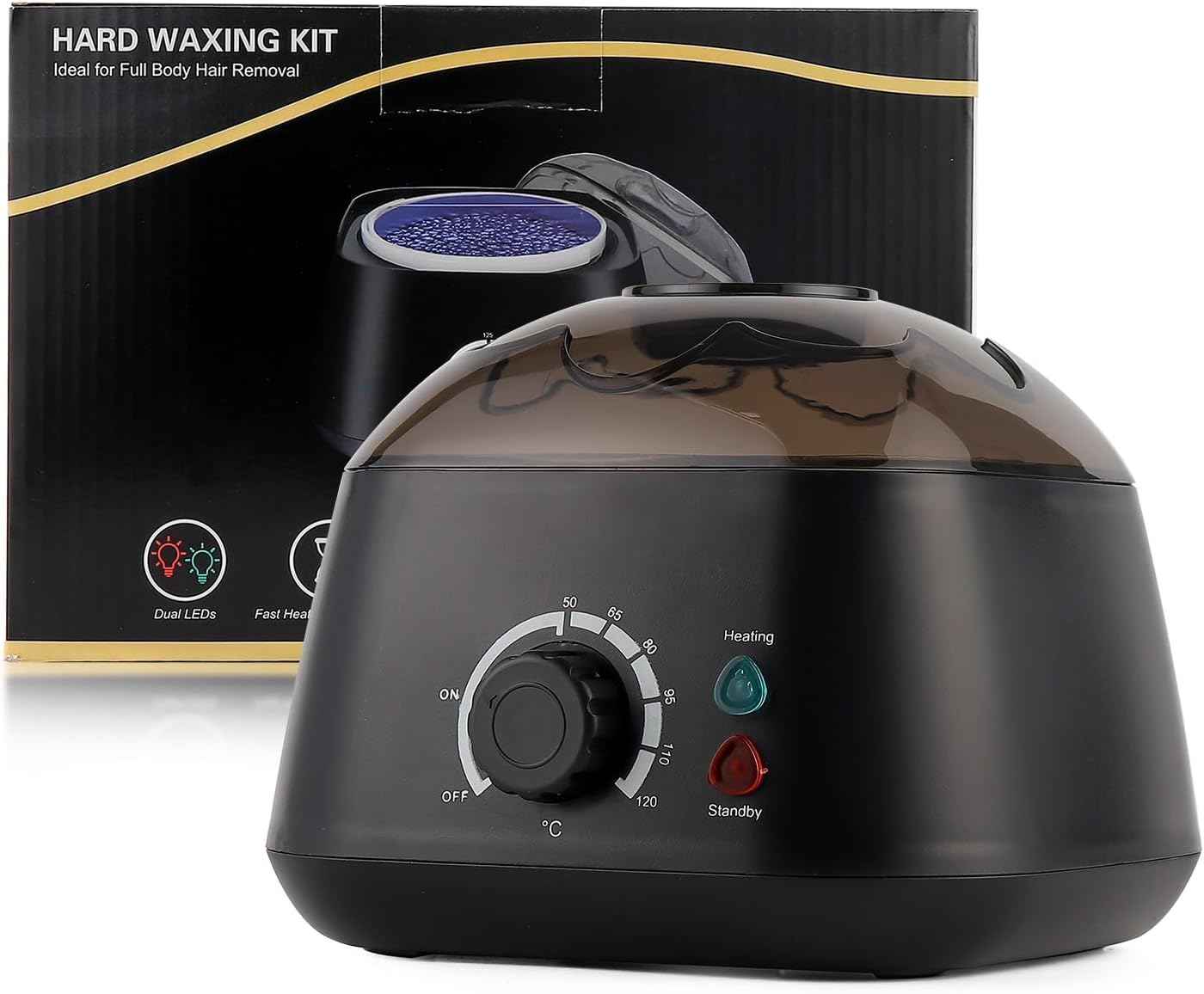 IeBilif Wax Warmer for Hair Removal, Wax Pot for Hair Removal Professional with Through Lid, 17oz Wax Heater for Body Waxing (Black)