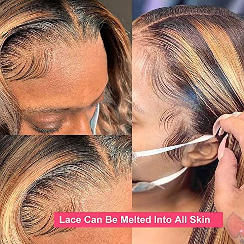 Flady Highlight Ombre Blonde Lace Front Wig Human Hair #4/30 Colored Glueless Wigs Human Hair Pre Plucked with Baby Hair 180 Density Straight HD Lace Frontal Wigs for Black Women