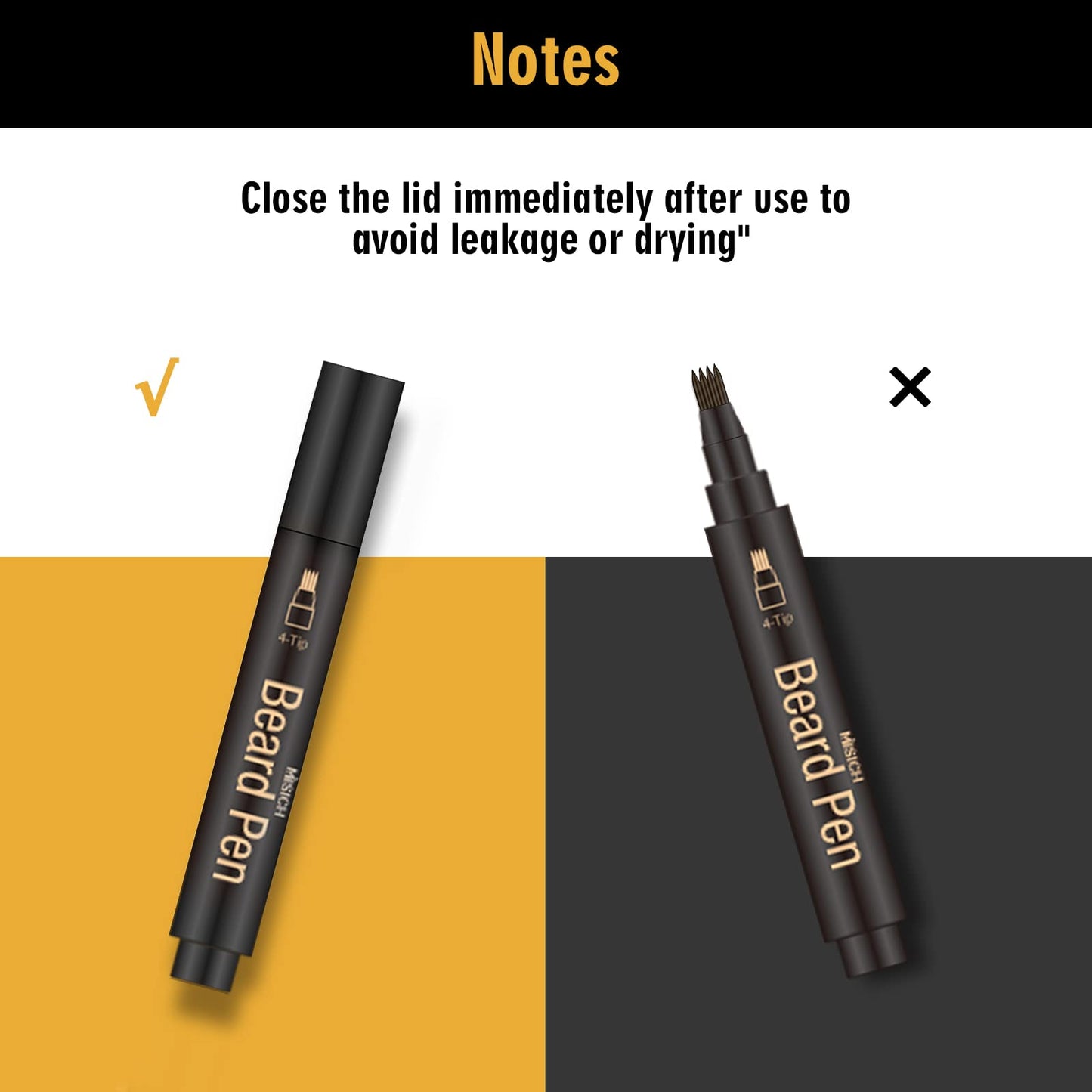 Beard Pencil Filler Kit - 4 Tip Pen and Brush for Men, Facial Hair Enhancer and Mustache Shaper (2 Black Pens)