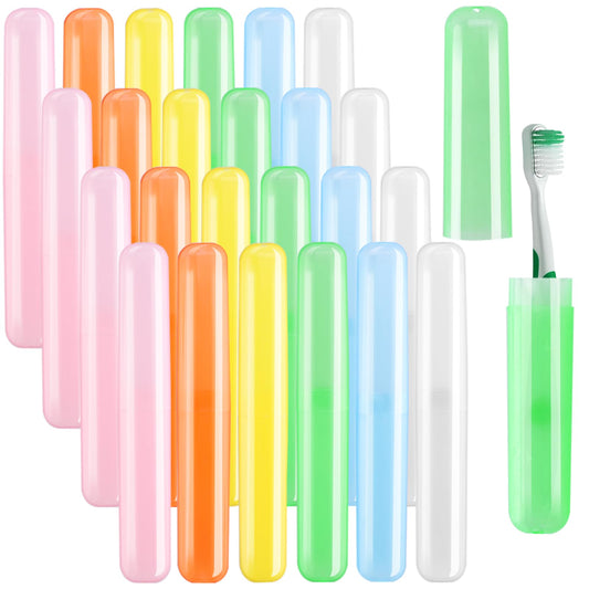HOFASON 24PCS Large Travel Toothbrush Holders Covers in Bulk, Kids Classroom Plastic Pencil Case, Portable Toothbrush & Toothpaste Case Storage for Back to School Travel Home Use (6 Colors)